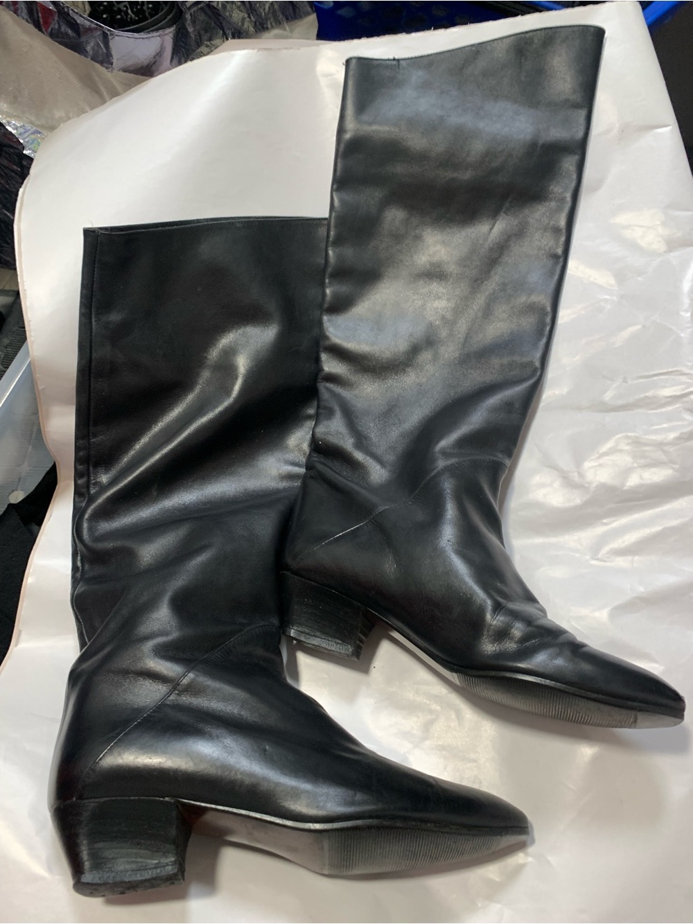 Made in Italy! Size 7 1/2 Classic Black Leather Knee-High Women's Boots